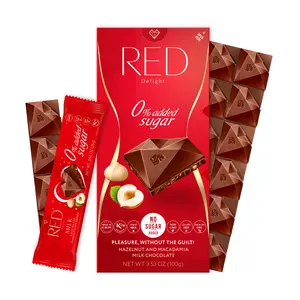 RED Delight Milk Chocolate with Hazelnuts & Macadamia- No Added Sugar, Non GMO, Kosher, Gluten Free, and Weight Watchers Friendly Candy Bar Snack