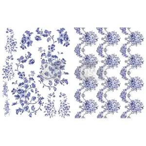 Redesign With Prima H2O Transfers - Azure Florals Ii - 2 sheets, 8.5"x11" For Wall, Furniture,Card, DIY Projects