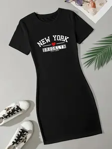 California 1991 Heart Print T-Shirt Dress for Women, Y2K Aesthetic Short Sleeve Slim Fit Bodycon Mini Dress, TikTok Viral 2026 West Coast Outfit, For Daily Wear, Beach, Shopping, Casual Street Style for Gen Z Fashion Lovers Streetwear Womenswear