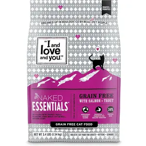 I and love and you Naked Essentials Dry Cat Food - Salmon + Trout - Grain Free, Real Meat, No Fillers, Prebiotics + Probiotics, 3.4lb Bag