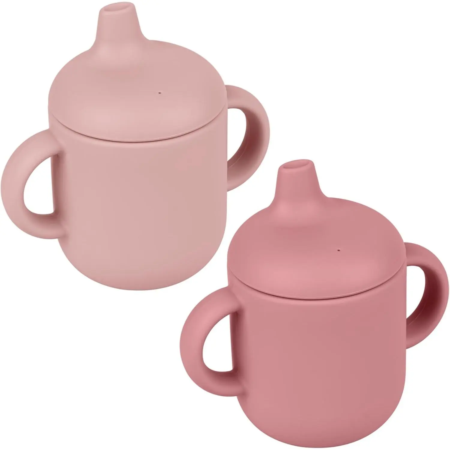 Silicone Baby Drinking Cups - Sippy Cups  6-12 Months Toddlers - Pack of 2 Food Grade Training Cups with Lids & Grip Handle  Baby Led Weaning, 6 oz (Blush/Mauve)