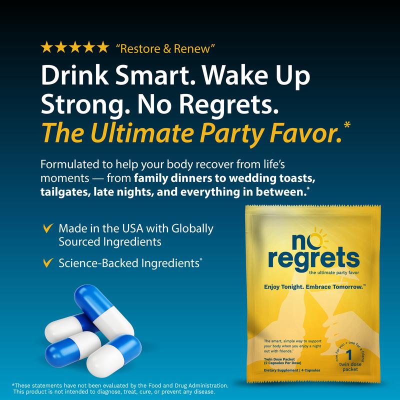No Regrets — Night-Out Recovery Capsules (4-Capsule Packets) Embrace Tonight. Enjoy Tomorrow.