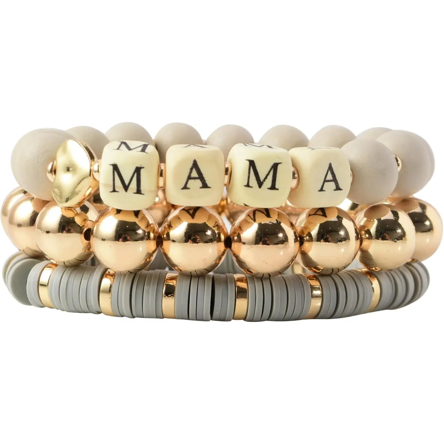 Mama Bracelets For Women Chunky Stack Gold Plated Layered Beaded Bracelet Jewelry Birthday for Mother Gold Plated Charm Bracelets for New Mom