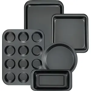 Black 5-Piece Baking Set with Non-Stick Pans & 12-Cup Muffin Tray Ideal Baking Gift for Home Cooks