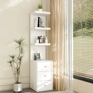 3 Tier Stand Shelf with 3 Drawers Modern Decor Side Table Nightstand with LED Light for Vanity Bedroom