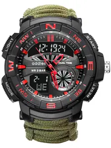 Field Military-Style Multi-Function Tactical Sport Watch, Multifunctional Watch, Featuring a Survival Rope Strap, Dual Display (Analog + Digital), Includes Compass Scale + Multi-Mode Functions, 5BAR Water Resistance Suitable for Outdoor Adventures