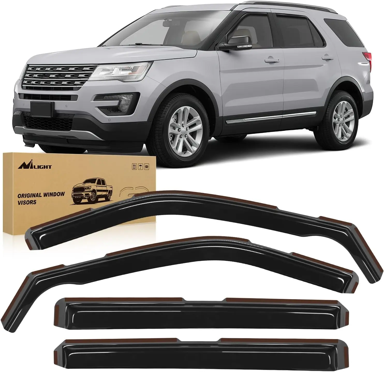Nilight In-Channel Vent Window Deflectors & Visors for Ford Explorer 2011-2019 - 4PCS Rain Guards with Clips, Double-Sided Tape - Automotive Car Exterior Accessories