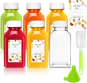 Plastic Juice Bottles with Caps 6 pcs - 4oz Reusable Juice Containers with Tamper Proof Lids White - Clear Juicing Bottles for Milk Smoothie Drinking