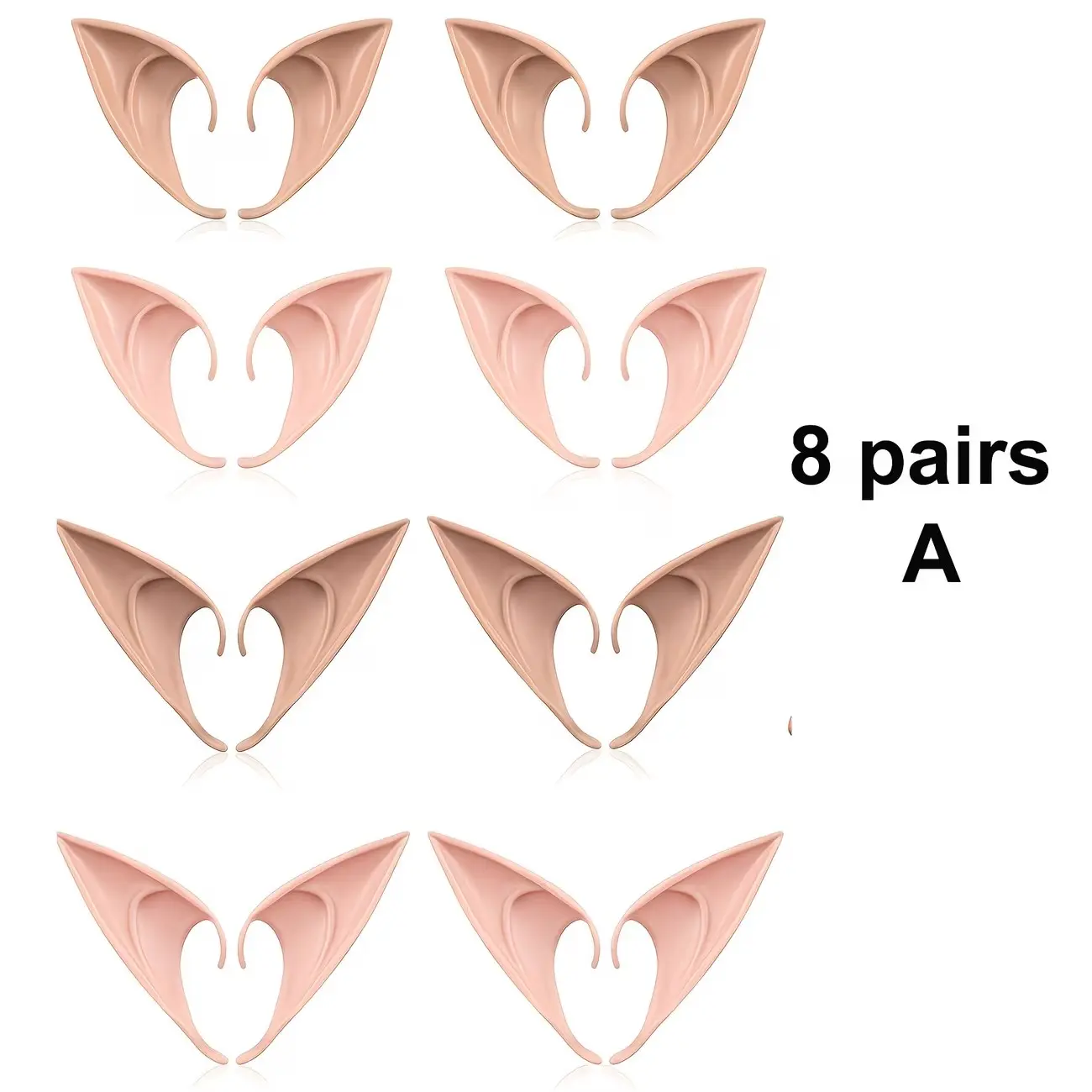 8 Pairs Realistic Magical Fairy Ears for Role Play, Halloween and Christmas Party Accessories, Theme Party Supplies, Soft Tpr Material, Hand Washable, Anime Costume Props