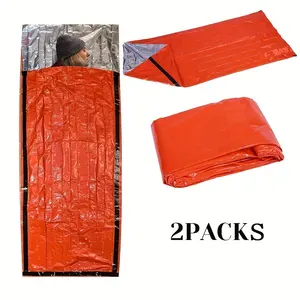 2pcs Portable Emergency Survival Sleeping Bag, Insulated PE Material, Heat-Resistant Synthetic Fiber Blanket for Outdoor Camping & Travel
