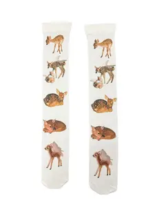 Cute Deer Print Over-The-Knee Socks, Casual Stylish Socks, Sweet Lolita Style Stockings, Fairy Tale Design, Perfect for Girls, One Pair