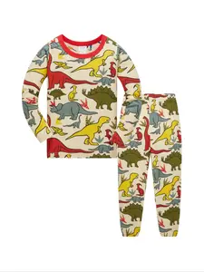Boys Dinosaur Sleepwear Set, Cartoon Print Homeewear, Soft Comfortable Long Sleeve Long Pants, Casual Loose Fit