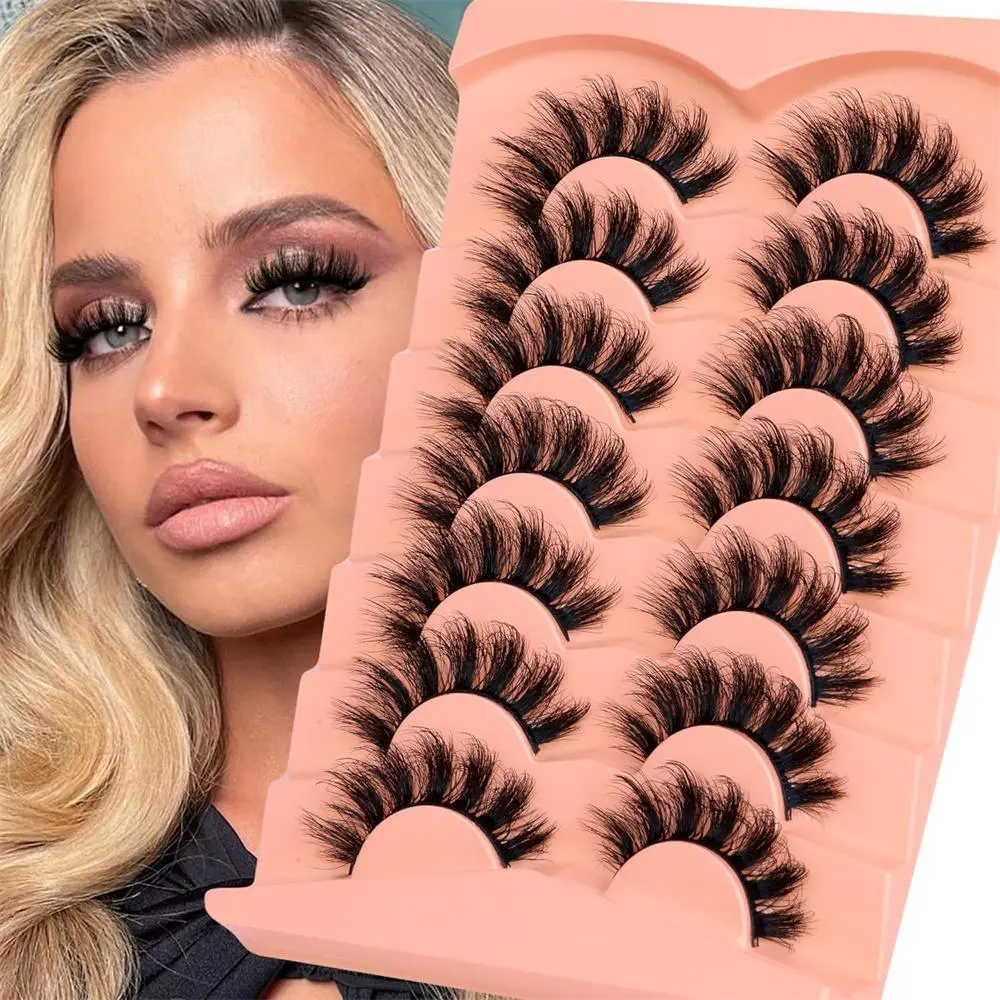 Fluffy False Eyelashes, 7 Pairs 20mm Full Wispy Strip Eyelashes, 8D Volume Curly False Eyelashes, Cosmetic False Lashes, Mega Volume Lashes