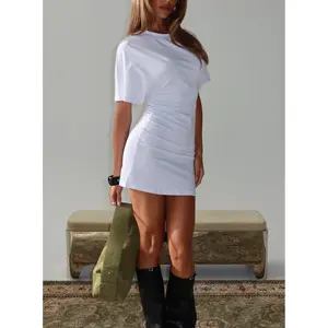 Hunni Ruched Shirt Mini Dress White