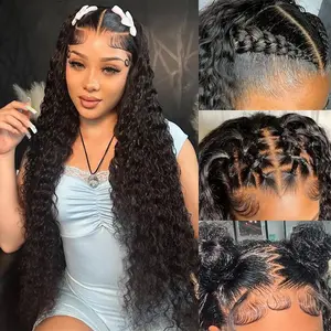 Water Wave Human Hair Wigs 13x6 HD Transparent Lace Front Wigs Pre Plucked Curly Lace Frontal Wigs For Women 180% Density Wet and Wavy Lace Front Wig Tiny Knots