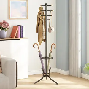 Star Coat Racks Freestanding with Umbrella Holder, 8 Hooks Coat Hanger Stand for Entryway, Coat Tree Coat Hanger Stand Umbrella Holder Stand Can be Hang Clothes, Hats, Bags, Umbrella Black