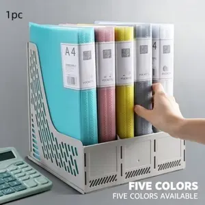 A4 20-Pocket Clear File Folder, 5 Colors Available, Plastic Document Organizer with Label Slot, for Office School Home Paper Storage, Office Supplies