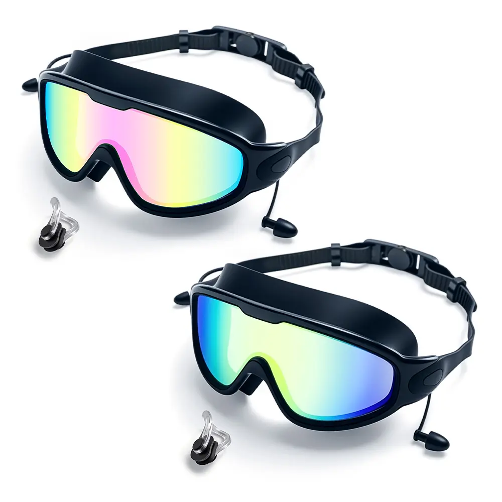 Upgraded Professional Swim Goggles - Anti-Fog, No Leaking, UV Protection, 180° Wide View HD Vision, Anti-Glare, Soft Silicone Gasket, 1-Click Adjustable Strap, Unisex Goggles for Swimming, Adult Pool Training & Open Water Triathlon