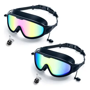 Upgraded Professional Swim Goggles Anti-Fog No Leaking UV Protection 180° Wide View HD Vision Anti-Glare Soft Silicone Gasket One-Click Adjustable Strap Unisex Swimming Goggles for Adult Men Women Youth Pool Training Beach Open Water Triathlon Swimming