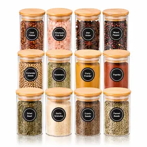12-Piece Glass Spice Jar Set with Bamboo Lids – Airtight, Eco-Friendly Kitchen Storage