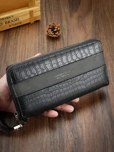 Men's New Multi-Card Slot Long Zipper Crocodile Pattern Wallet, Vintage Style, Trendy Men's Purse, Stylish Wallet