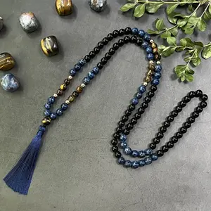 Bohemian Style Handmade 108-Count Tiger Eye & Agate Mala Necklace - Elegant Natural Stone Beads, Fashion Accessory, Perfect Mindfulness Gift