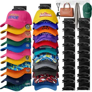 Hat Organizer for Baseball Caps 2Pack, Hat Rack for Wall with Strong Adhesive Hold up to 20 Hats, Hat Hanger Holder Display for Door Closet, Cap Organizer Storage Multilayer Two Mounting Option(Black) Wall-Mounted Multilayer Adjustable Hat Hooks