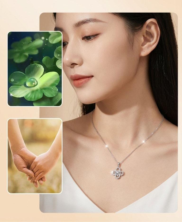 Rotatable Silver Flower CZ Pendant Necklace - Spinning Fidget Flower Necklace 25cm Chain Dainty Jewelry for Women