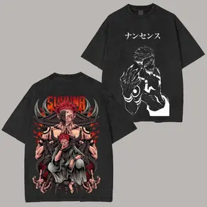Vintage Jujutsu Kaisen Ryomen Sukuna Oversized T-Shirt, Retro Washed Black Distressed Anime Graphic Tee, "King Of Curses" Nonsense Streetwear For Men & Women