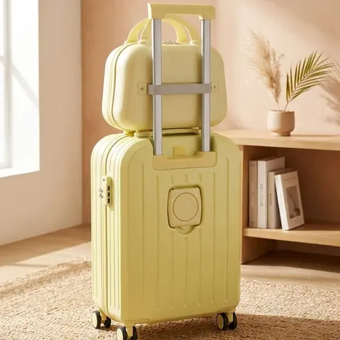 2-Piece Polycarbonate (ABS+PC) Hardshell Lightweight Rolling Luggage Set with Handbag,gift, 4-Wheeled Carry On Cabin Bag, Classic Elegant Durable Design, USB Port, Combination Padlock, Blue, Back to School Travel Use