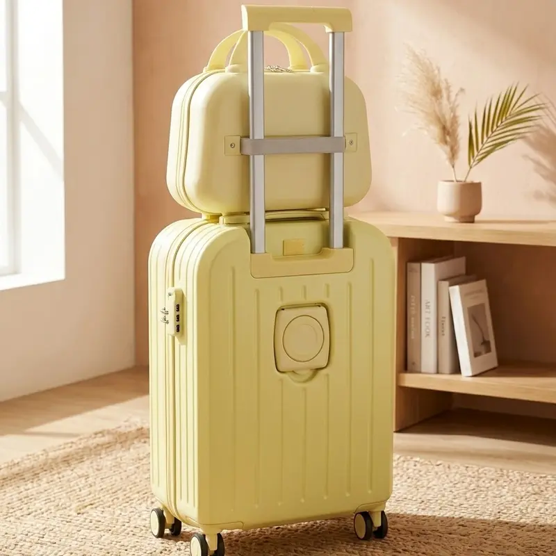 2-Piece Polycarbonate (ABS+PC) Hardshell Lightweight Rolling Luggage Set with Handbag,gift, 4-Wheeled Carry On Cabin Bag, Classic Elegant Durable Design, USB Port, Combination Padlock, Blue, Back to School Travel Use
