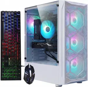 STGAubron Gaming PC Desktop Computer, Intel i7 Xeon E5 up to 3.3G, Radeon RX 590 8G, 32G Memory, 1TB SSD, WiFi 6, BT 5.0, RGB Fan x 4, Windows 11 Home, White