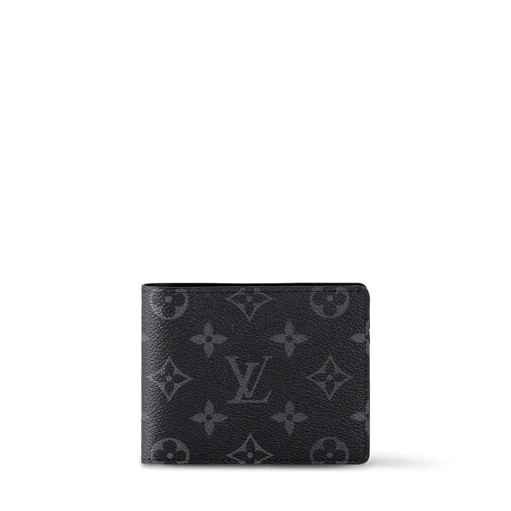 Pre-owned Louis Vuitton Multiple Wallet in black, featuring the classic Monogram canvas combined with grained cowhide leather