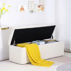 Modern 45.5 inch White Storage Ottoman Bedroom End of Bed Bench Upholstered Footrest Stool for Living, Dining Room, Entryway and Hallway