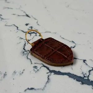 Brown Genuine Crocodile Embossed Premium Leather Keychain with Brass Hardware