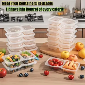 20/40 Pack Reusable Snack Containers with Lids, Double Compartment Snack Containers for kids & Adults -2 Compartment Condiment Containers, Dishwasher & Microwave Safe, for Portion Control, Meal Prep