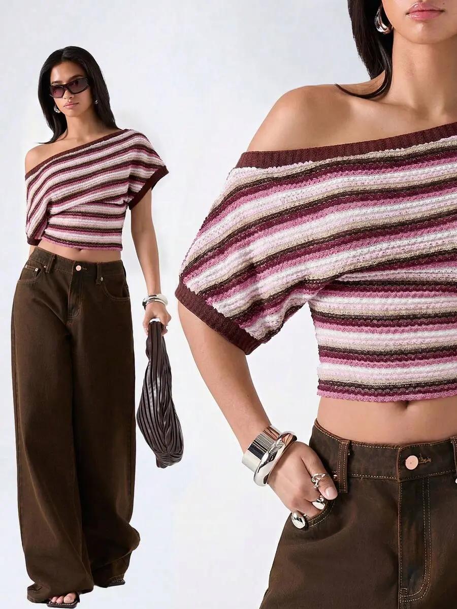 [FREE SHIPPING] Women's Colorful Asymmetrical Shoulder Short Sleeve Casual Tops, Summer,Summer Top