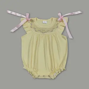 Baby Girl Floral Romper – Yellow Embroidery Cotton Summer Outfit, Toddler Jumpsuit