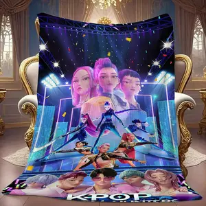 K-Pop Inspired Soft Blanket with Colorful Lights, Perfect for Sofa Bed Office Camping Travel, Multifunctional Warm Cozy Throw Gift