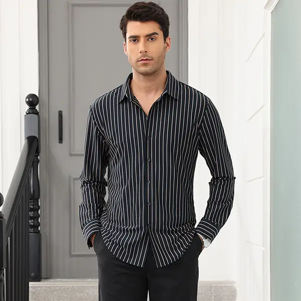 ELENCOCO Long Sleeve Thickened Stretch Shirt Longsleeves Blouse Striped Outdoorfun,Menswear,Father's Day gift