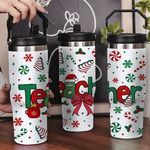 30oz Stainless Steel Insulated Tumbler with Leak-Proof Lid & Portable Handle - Teacher Christmas Gift pattern,Long-Lasting Hot/Cold Insulation, Personalized Winter Tumbler for Her/His