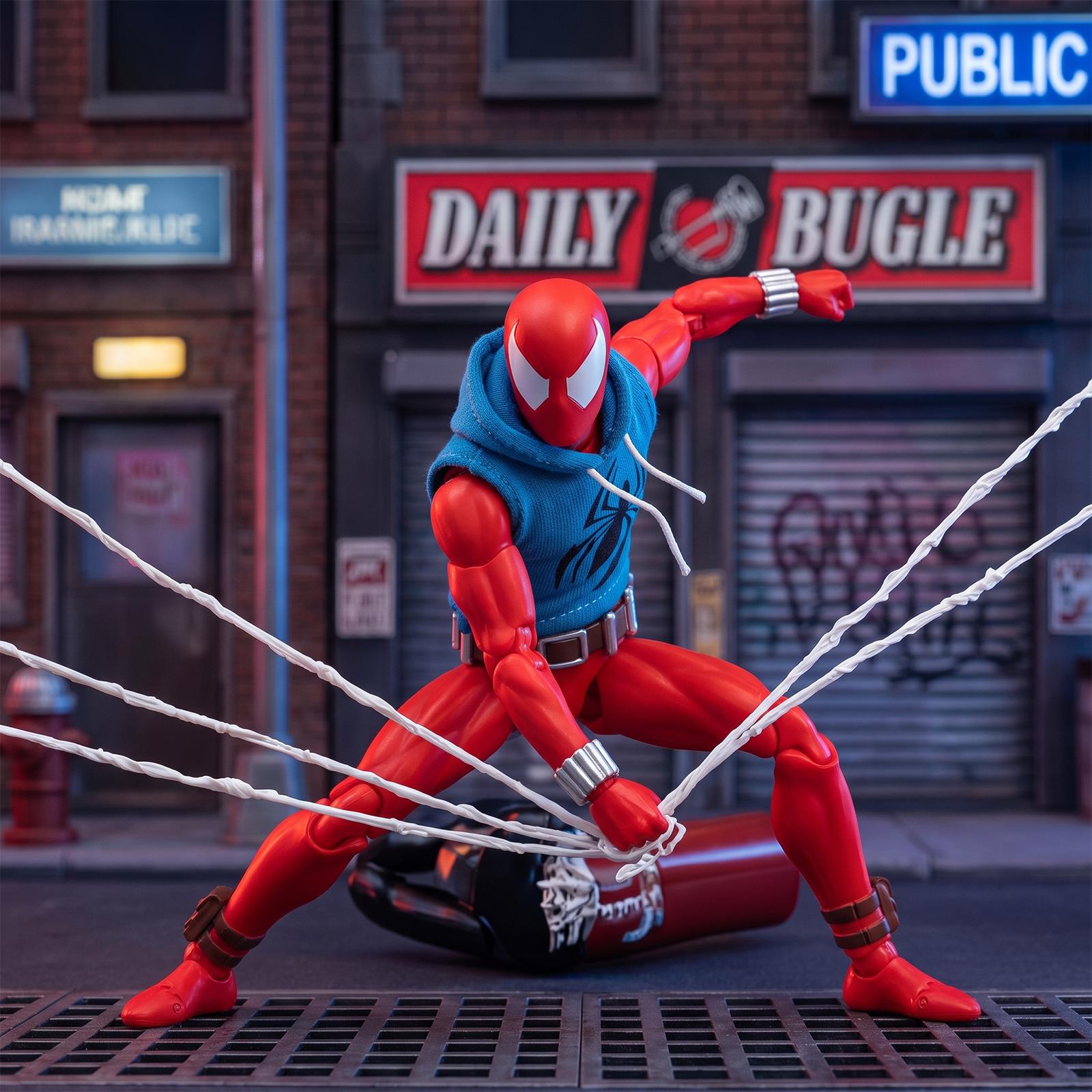 Marvel Spider-Man Scarlet Spider (Ben Reilly) 6-Inch Action Figure - 1:12 Comic-Style Articulated Pose Collectible with Fabric Hoodie, Web Effects for Comic Collectibles