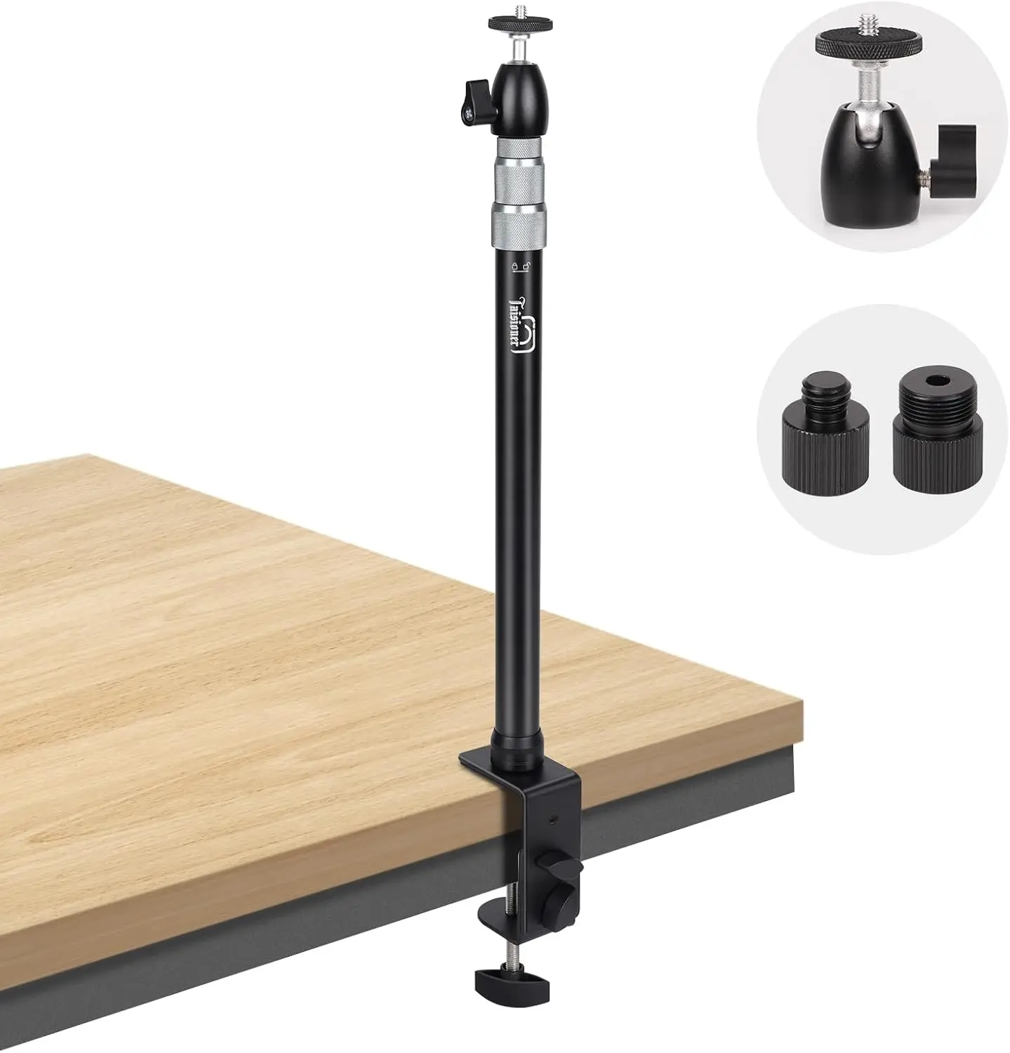Camera Desk Mount Table Stand Webcam Stand with 360Ball   Alloy Clamp and Arm 15.7-35.4 Heavy Duty C lamp for Camera,Ring Light,DSLR,Live Streaming,Photo Viedo