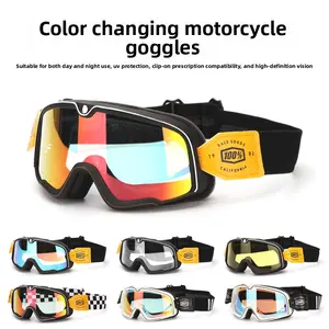 New Color-Changing Goggles Motorcycle Retro Helmet Windproof Sandproof Goggles UV Protection Riding Gear Glasses Clip-On Prescription Glasses Outdoor Day and Night Universal Goggles