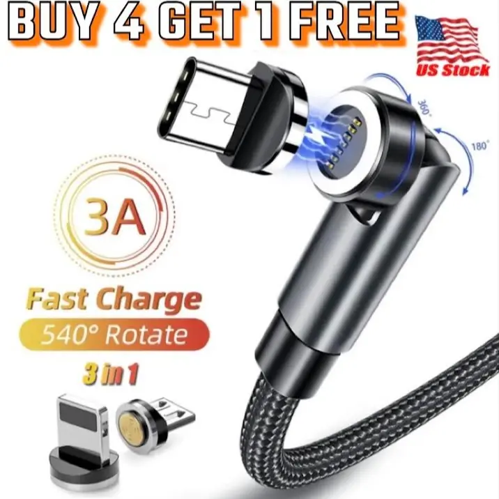 Adaptec 6ft 3 in 1 Magnetic Charging Cord Universal Charge Usb Connection Mobile Charger Cellphone Smartphone Electronic Devices