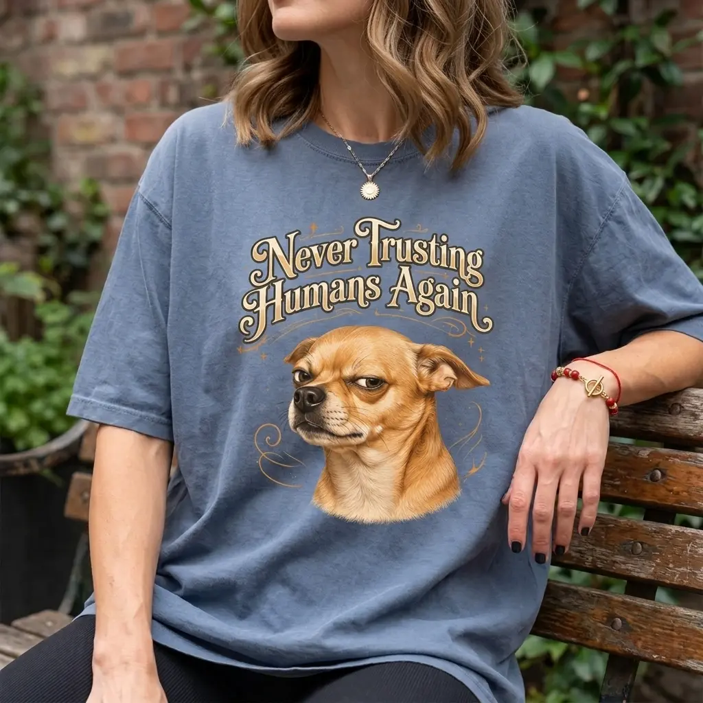Chihuahua's Never Trusting Humans Again Comfort Colors Shirt,  Dog Face Tshirt,  Personalized Pet Portrait Tee, Custom Dog face fun Shirt, Pet Lover Gift, Pet Memorial Gift