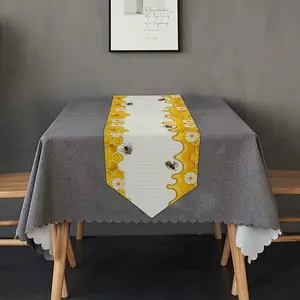 Bees Table Runners Yellow Honey Bee Daisy Flower Honeycomb Farmhouse Decorations Table Runner for Home Kitchen Dinner Party Indoor Outdoor Decor 13x70 Inches Long
