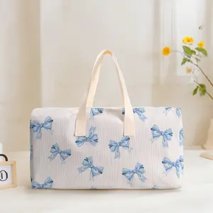 Large Capacity Multifunctional Travel Bag Luggage Backpack, Blue Bow Print Yoga Fitness Handbag, Ideal for Short Trips Weekend Getaways Daily Commute