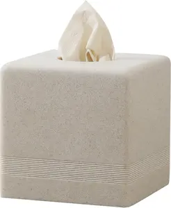 Tissue Box Cover Square, Resin Facial Tissue Holder Covers Cube Toilet Paper Holder Case Dispenser Home Decorative for Bathroom Kitchen Bedroom Living Room Office (Beige)