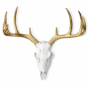 Mini White + Gold Deer Skull, 16"